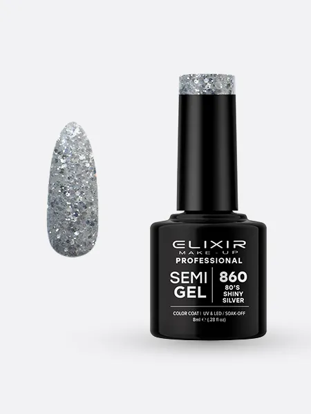 Elixir Semi Gel Ημιμόνιμο Βερνίκι 8ml – #860 (80'S SHINY SILVER)