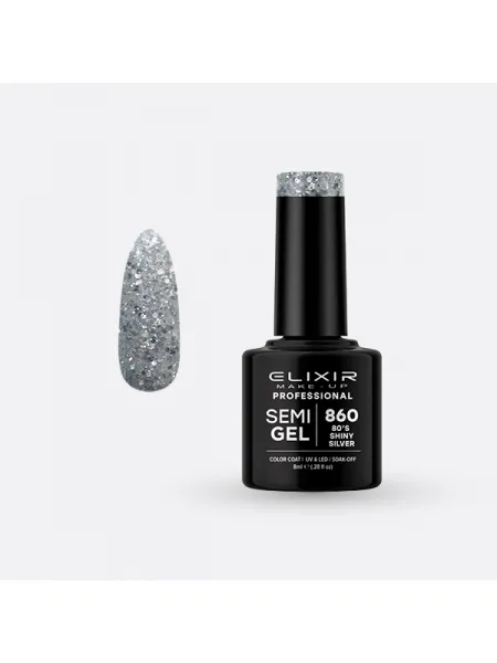 Elixir Semi Gel Ημιμόνιμο Βερνίκι 8ml – #860 (80'S SHINY SILVER)