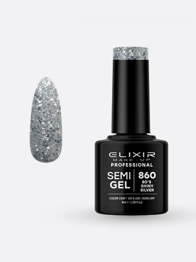 Elixir Semi Gel Ημιμόνιμο Βερνίκι 8ml – #860 (80'S SHINY SILVER)