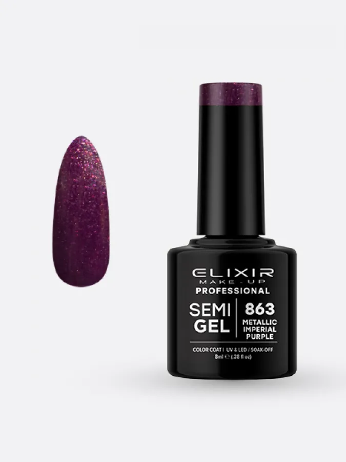Elixir Semi Gel Ημιμόνιμο Βερνίκι 8ml – #863 (METALLIC IMPERIAL PURPLE)