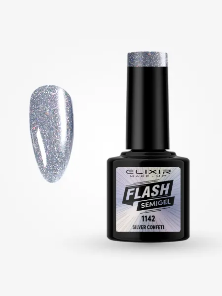 Elixir Semi Gel Ημιμόνιμο Βερνίκι FLASH 8ml – #1142 (SILVER CONFETI)