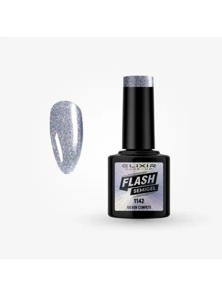 Elixir Semi Gel Ημιμόνιμο Βερνίκι FLASH 8ml – #1142 (SILVER CONFETI)