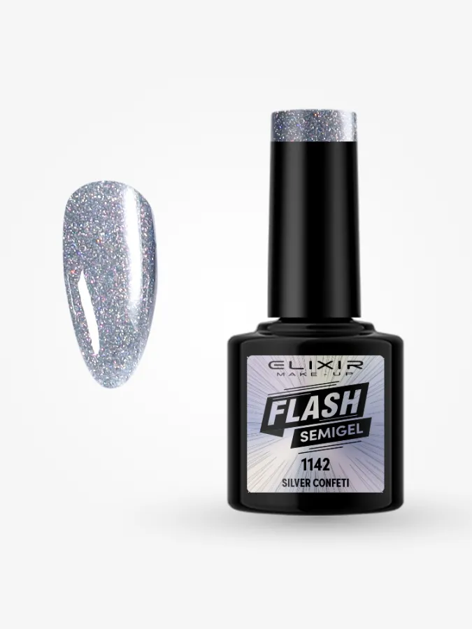 Elixir Semi Gel Ημιμόνιμο Βερνίκι FLASH 8ml – #1142 (SILVER CONFETI)