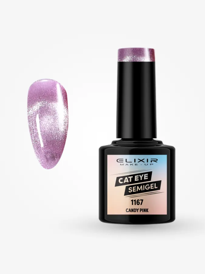 Elixir Semi Gel Ημιμόνιμο Βερνίκι CAT EYE 5D 8ml – #1167 (CANDY PINK)