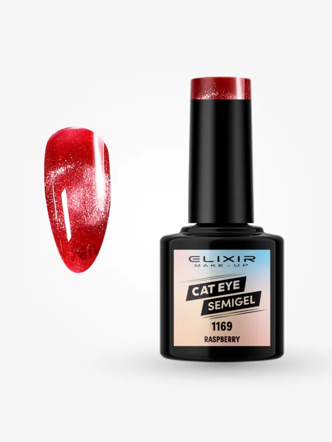 Elixir Semi Gel Ημιμόνιμο Βερνίκι CAT EYE 5D 8ml – #1169 (RASPBERRY)