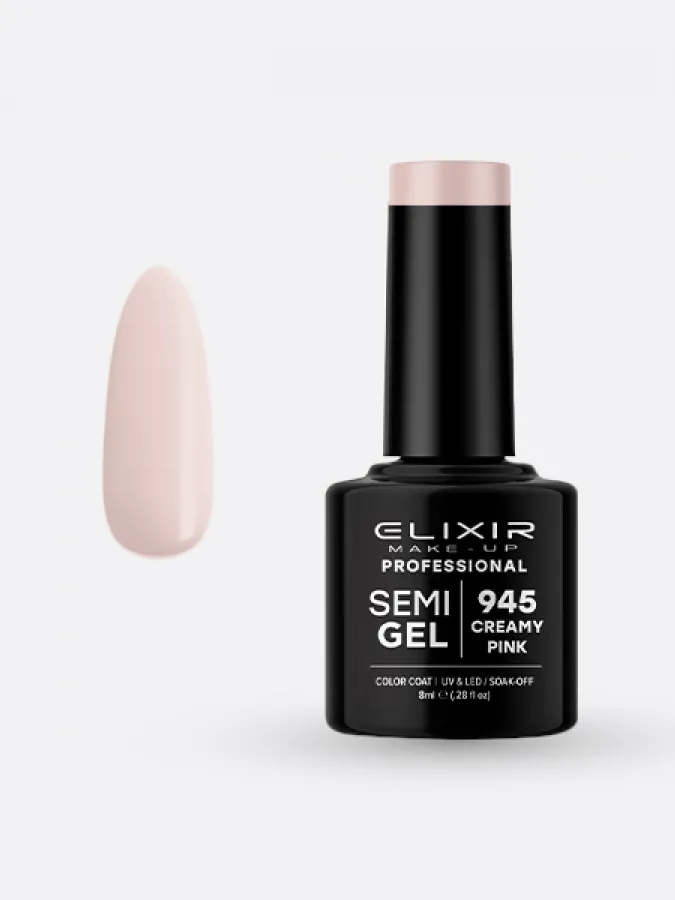 Elixir Semi Gel Ημιμόνιμο Βερνίκι 8ml – #945 (CREAMY PINK)