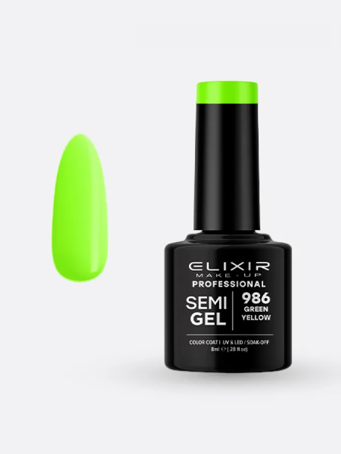Elixir Semi Gel Ημιμόνιμο Βερνίκι 8ml – #986 (GREEN YELLOW)