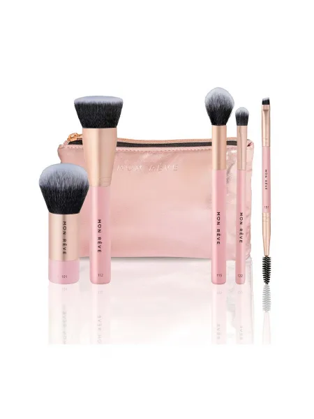 Mon Reve Essential 5 Brush Set Face & Eyes - Σετ 5 Βασικών Πινέλων Μακιγιάζ με Νεσεσέρ