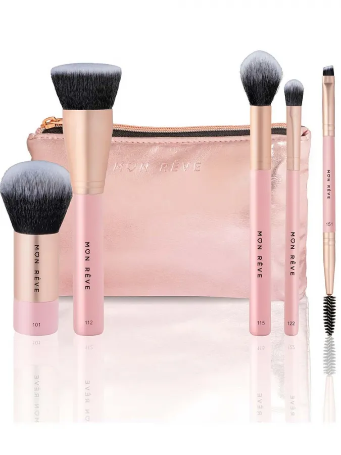 Mon Reve Essential 5 Brush Set Face & Eyes - Σετ 5 Βασικών Πινέλων Μακιγιάζ με Νεσεσέρ