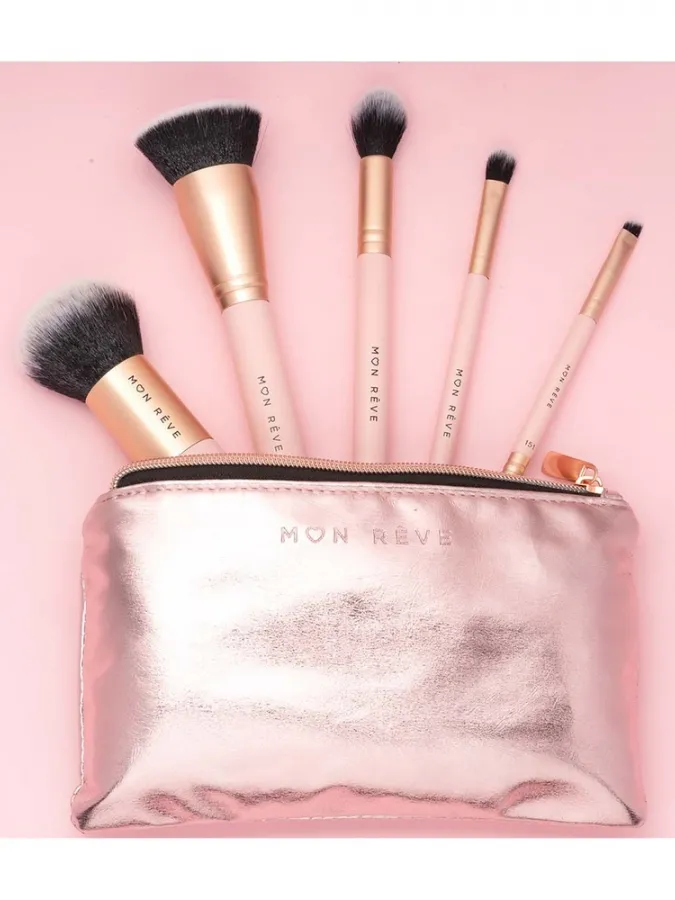 Mon Reve Essential 5 Brush Set Face & Eyes - Σετ 5 Βασικών Πινέλων Μακιγιάζ με Νεσεσέρ