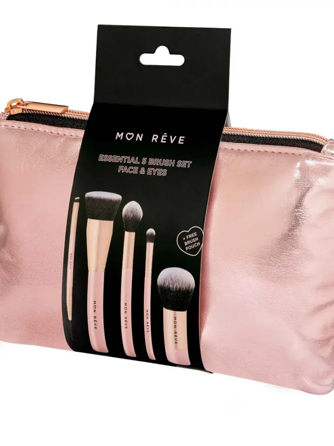 Mon Reve Essential 5 Brush Set Face & Eyes - Σετ 5 Βασικών Πινέλων Μακιγιάζ με Νεσεσέρ