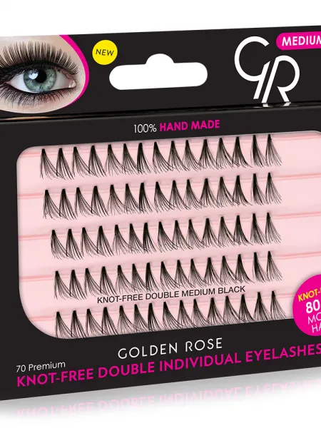 Golden Rose Knot Free Double Individual Eyelashes - Medium