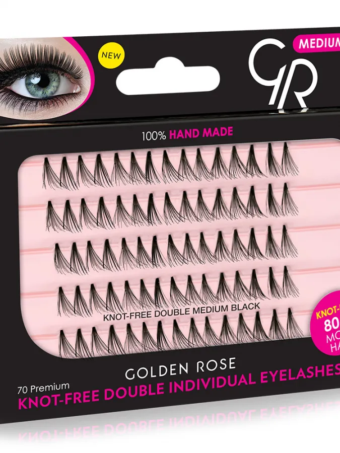 Golden Rose Knot Free Double Individual Eyelashes - Medium