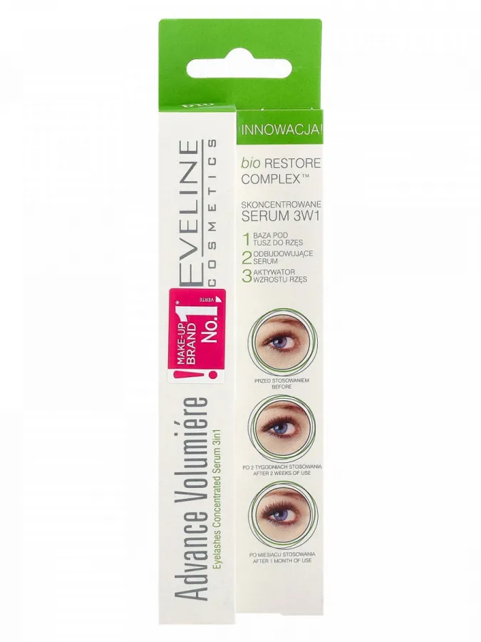 Eveline Advance Volumiere 3in1 Eyelash Serum 10ml – Ορός Βλεφαρίδων, Ενεργοποιητής Ανάπτυξης & Βάση Μάσκαρας