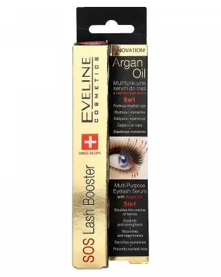 Eveline SOS Lash Booster 5in1 Eyelash Serum με Έλαιο Argan 10ml – Ορός Ανάπτυξης & Όγκου Βλεφαρίδων και Βάση Μάσκαρας
