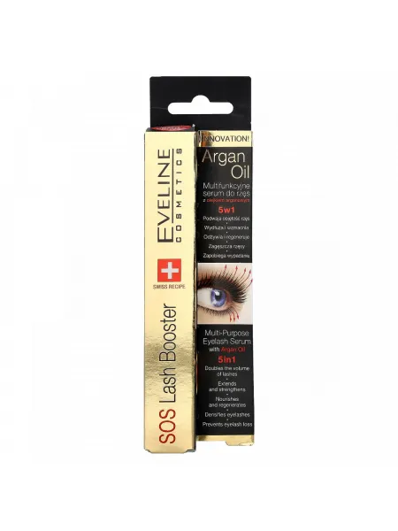 Eveline SOS Lash Booster 5in1 Eyelash Serum με Έλαιο Argan 10ml – Ορός Ανάπτυξης & Όγκου Βλεφαρίδων και Βάση Μάσκαρας