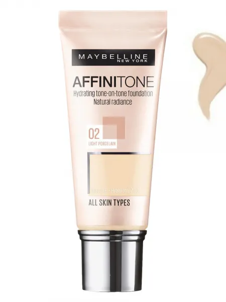 Maybelline Affinitone Foundation 30ml - Ενυδατικό Foundation για Τέλεια Κάλυψη #02 Light Porcelain