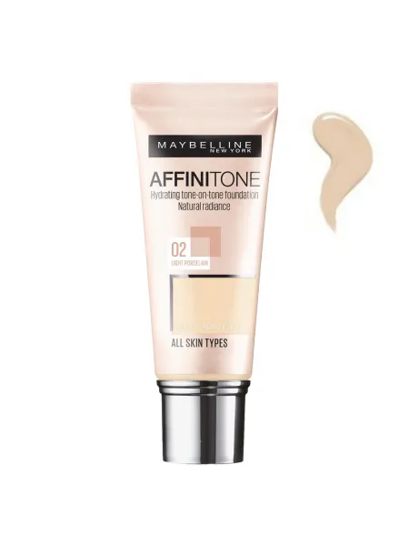 Maybelline Affinitone Foundation 30ml - Ενυδατικό Foundation για Τέλεια Κάλυψη #02 Light Porcelain