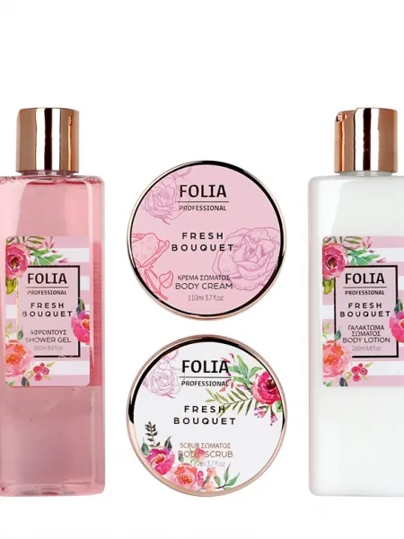 FOLIA Bath Bag Fresh Bouquet – Γυναικείο Σετ Δώρου σε Τσάντα με Shower Gel, Body Lotion, Κρέμα Σώματος & Body Scrub