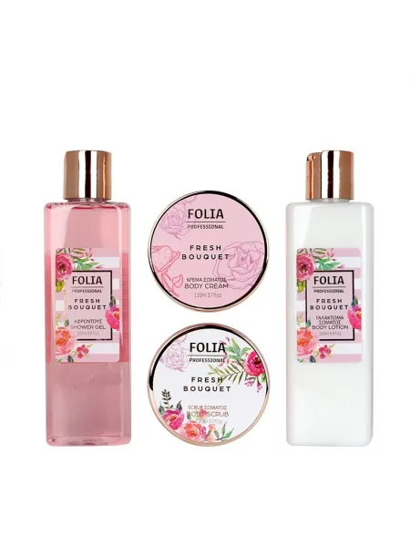 FOLIA Bath Bag Fresh Bouquet – Γυναικείο Σετ Δώρου σε Τσάντα με Shower Gel, Body Lotion, Κρέμα Σώματος & Body Scrub