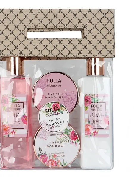 FOLIA Bath Bag Fresh Bouquet – Γυναικείο Σετ Δώρου σε Τσάντα με Shower Gel, Body Lotion, Κρέμα Σώματος & Body Scrub