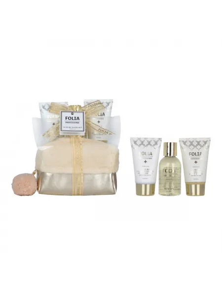 FOLIA Gold Nesseser Vanilla – Γυναικείο Σετ Δώρου σε Νεσεσέρ με Shower Gel, Body Lotion & Body Scrub