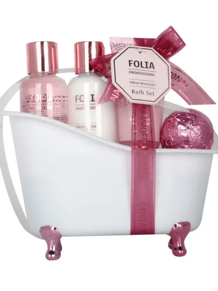 FOLIA Large Bath Tube Fresh Bouquet – Γυναικείο Σετ Δώρου σε Μπανιέρα με Shower Gel, Body Lotion, Body Scrub & Bath Fizzer