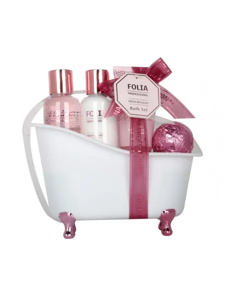 FOLIA Large Bath Tube Fresh Bouquet – Γυναικείο Σετ Δώρου σε Μπανιέρα με Shower Gel, Body Lotion, Body Scrub & Bath Fizzer