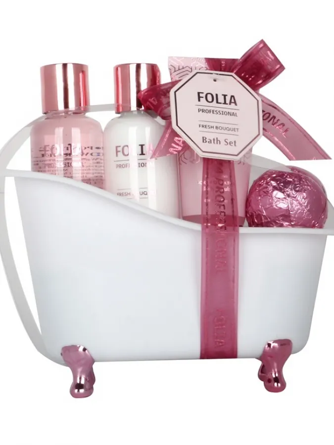 FOLIA Large Bath Tube Fresh Bouquet – Γυναικείο Σετ Δώρου σε Μπανιέρα με Shower Gel, Body Lotion, Body Scrub & Bath Fizzer