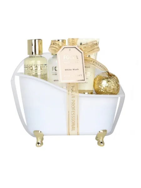 FOLIA Large Bath Tube White Musk – Γυναικείο Σετ Δώρου σε Μπανιέρα με Shower Gel, Body Lotion, Body Scrub & Bath Fizzer