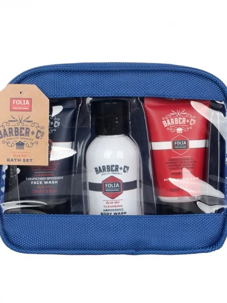 FOLIA Men's Gift Set Blue Sky Barber + Co – Ανδρικό Σετ Δώρου σε Νεσεσέρ με Body Wash, Face Wash & After Shave Balm