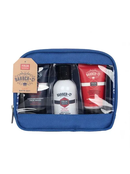 FOLIA Men's Gift Set Blue Sky Barber + Co – Ανδρικό Σετ Δώρου σε Νεσεσέρ με Body Wash, Face Wash & After Shave Balm
