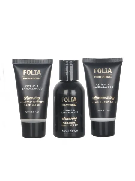 FOLIA Men's Nesesser Sandalwood & Citrus – Ανδρικό Σετ Δώρου σε Νεσεσέρ με Body Wash, Face Wash & After Shave