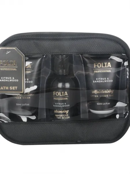 FOLIA Men's Nesesser Sandalwood & Citrus – Ανδρικό Σετ Δώρου σε Νεσεσέρ με Body Wash, Face Wash & After Shave