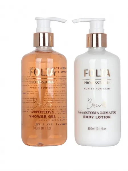 FOLIA Metal Base Biscuits – Γυναικείο Σετ Δώρου σε Μεταλλική Βάση με Shower Gel 300ml & Body Lotion 300ml
