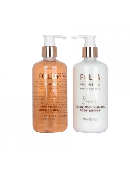 FOLIA Metal Base Biscuits – Γυναικείο Σετ Δώρου σε Μεταλλική Βάση με Shower Gel 300ml & Body Lotion 300ml
