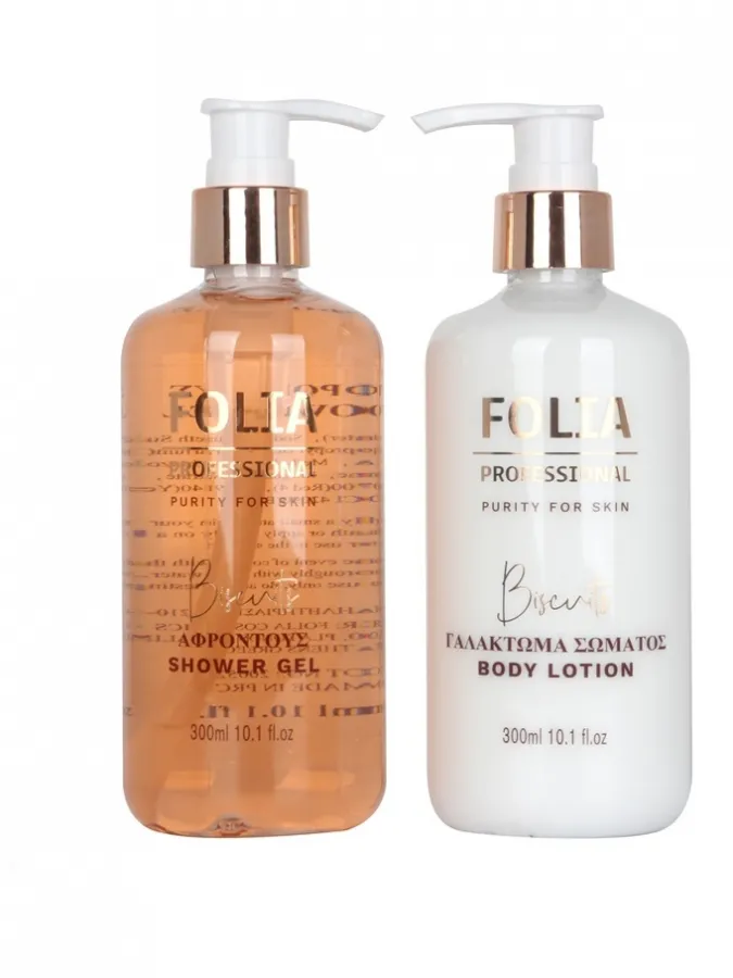 FOLIA Metal Base Biscuits – Γυναικείο Σετ Δώρου σε Μεταλλική Βάση με Shower Gel 300ml & Body Lotion 300ml