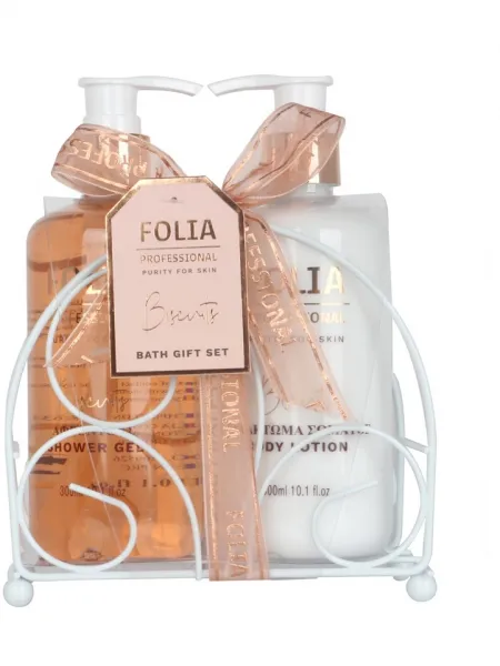 FOLIA Metal Base Biscuits – Γυναικείο Σετ Δώρου σε Μεταλλική Βάση με Shower Gel 300ml & Body Lotion 300ml