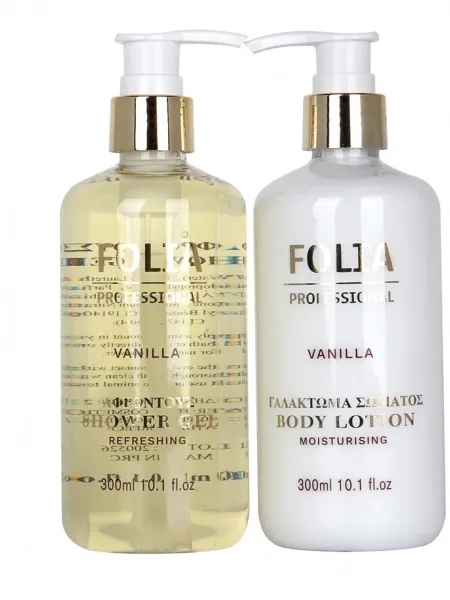 FOLIA Metal Base Vanilla – Γυναικείο Σετ Δώρου σε Μεταλλική Βάση με Shower Gel 300ml & Body Lotion 300ml