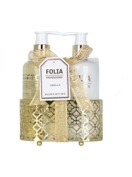 FOLIA Metal Base Vanilla – Γυναικείο Σετ Δώρου σε Μεταλλική Βάση με Shower Gel 300ml & Body Lotion 300ml