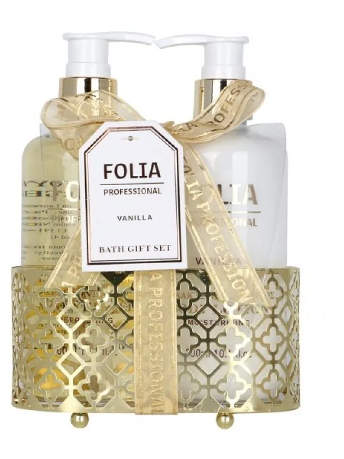 FOLIA Metal Base Vanilla – Γυναικείο Σετ Δώρου σε Μεταλλική Βάση με Shower Gel 300ml & Body Lotion 300ml