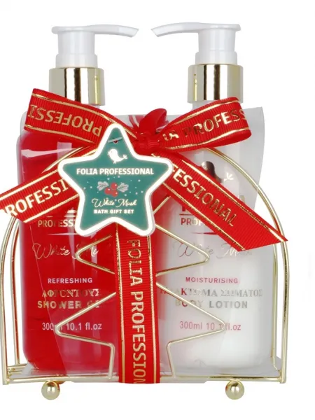 FOLIA Metal Base White Musk – Γυναικείο Σετ Δώρου σε Μεταλλική Βάση με Shower Gel 300ml & Body Lotion 300ml