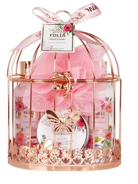 FOLIA Metal Cage Fresh Bouquet – Γυναικείο Σετ Δώρου σε Μεταλλικό Κλουβί 5 τμχ