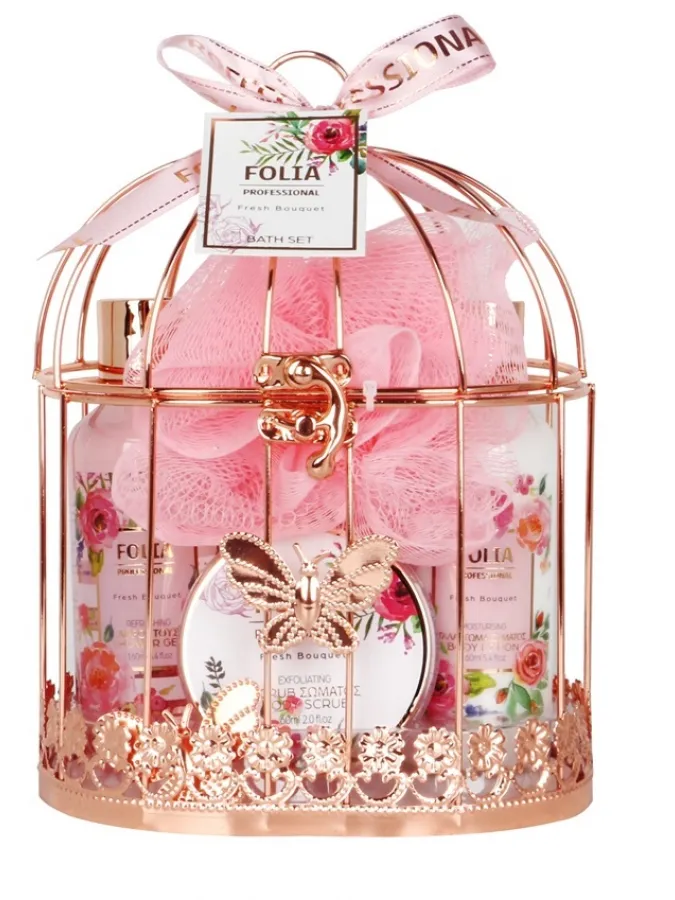 FOLIA Metal Cage Fresh Bouquet – Γυναικείο Σετ Δώρου σε Μεταλλικό Κλουβί 5 τμχ