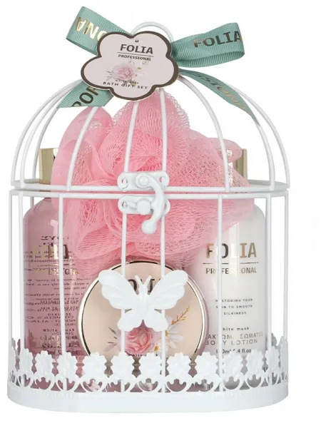 FOLIA Metal Cage White Musk – Γυναικείο Σετ Δώρου σε Μεταλλικό Κλουβί 5 τμχ