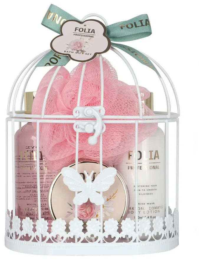 FOLIA Metal Cage White Musk – Γυναικείο Σετ Δώρου σε Μεταλλικό Κλουβί 5 τμχ