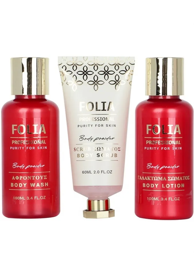 FOLIA Paper Gift Box Body Powder – Γυναικείο Σετ Δώρου με Body Wash, Body Lotion & Body Scrub