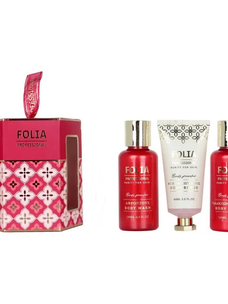 FOLIA Paper Gift Box Body Powder – Γυναικείο Σετ Δώρου με Body Wash, Body Lotion & Body Scrub