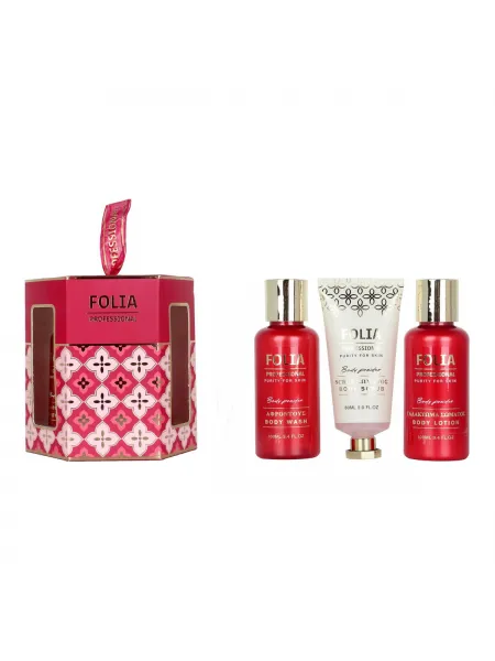 FOLIA Paper Gift Box Body Powder – Γυναικείο Σετ Δώρου με Body Wash, Body Lotion & Body Scrub