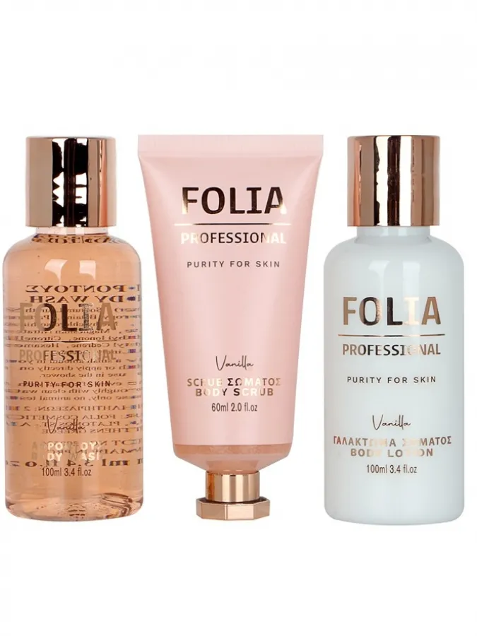 FOLIA Paper Gift Box Vanilla – Γυναικείο Σετ Δώρου με Body Wash, Body Lotion & Body Scrub